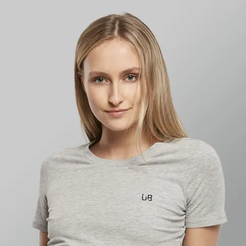 Women's casual T-shirt showing black Ultimate Boon logo